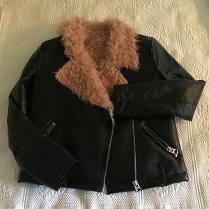 sunset & spring faux leather jacket with pink fur lining